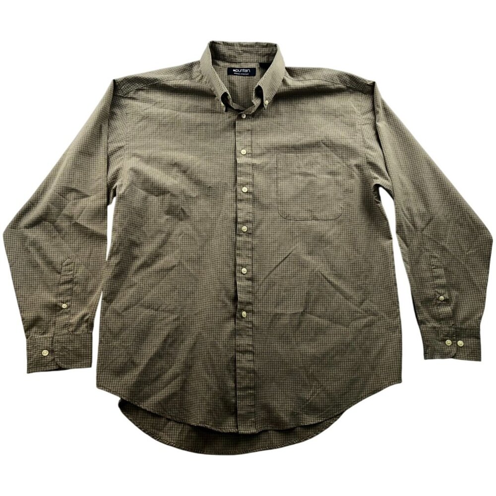 Puritan Men Shirt Large Wrinkle Resistant Long Sleeve Button Down Plaid Classic